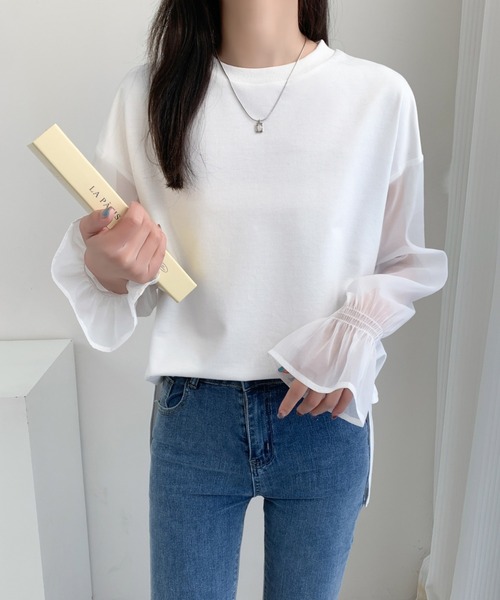 ABITOKYO(アビトーキョー)の「シアーキャンディスリーブカットソー(Tシャツ/カットソー・レディース・ベージュ/ホワイト/ブラック・M/L)」の4枚目の写真