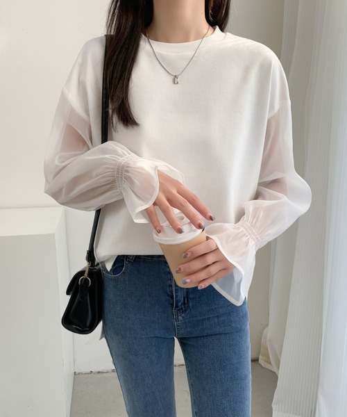 ABITOKYO(アビトーキョー)の「シアーキャンディスリーブカットソー(Tシャツ/カットソー・レディース・ベージュ/ホワイト/ブラック・M/L)」の6枚目の写真