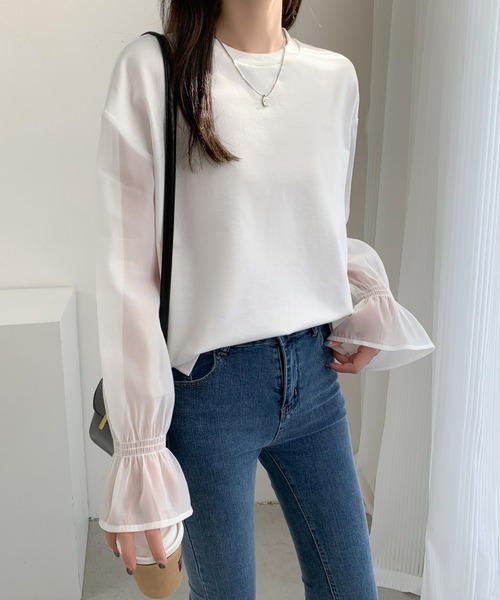 ABITOKYO(アビトーキョー)の「シアーキャンディスリーブカットソー(Tシャツ/カットソー・レディース・ベージュ/ホワイト/ブラック・M/L)」の7枚目の写真
