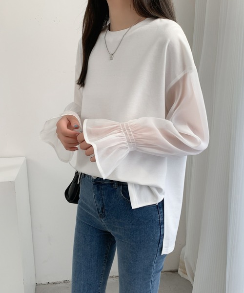 ABITOKYO(アビトーキョー)の「シアーキャンディスリーブカットソー(Tシャツ/カットソー・レディース・ベージュ/ホワイト/ブラック・M/L)」の8枚目の写真