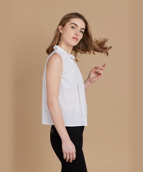 美品 アニエスベー agnès b. フリルブラウス ジップフロント 綿100 UF95 CHEMISE フリル ブラウス