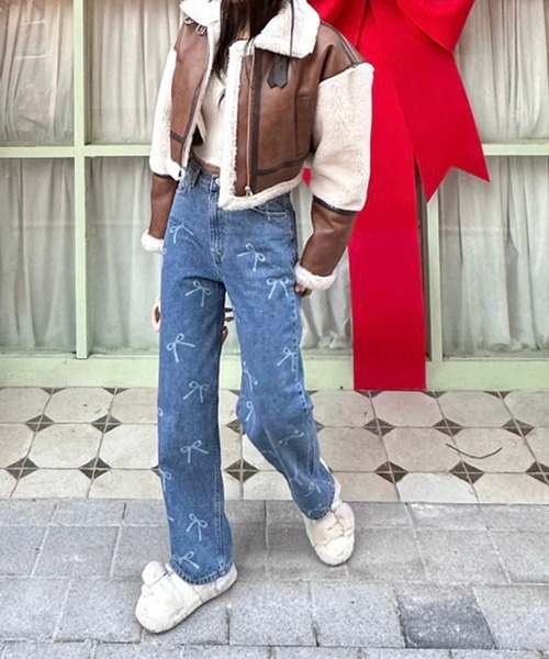 セール】リボン抜染セミワイドデニム（デニムパンツ）｜LYEON（リヨン