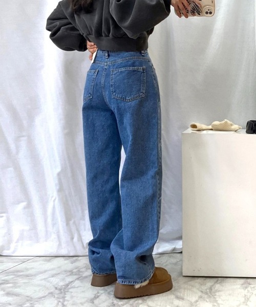 LYEON(リヨン)の「リボン抜染セミワイドデニム(デニムパンツ・レディース・ブルー・SMALL/MEDIUM/LARGE)」の8枚目の写真