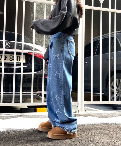 セール】リボン抜染セミワイドデニム（デニムパンツ）｜LYEON（リヨン