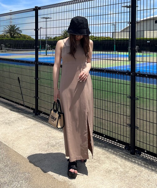 non-hedge（ノンヘッジ）の「スリット入りロングキャミワンピース（ワンピース・レディース・モカ/ベージュ/ブラック/チャコールグレー・FREE）」の3枚目の写真