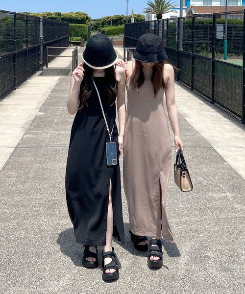 non-hedge（ノンヘッジ）の「スリット入りロングキャミワンピース（ワンピース・レディース・モカ/ベージュ/ブラック/チャコールグレー・FREE）」の12枚目の写真