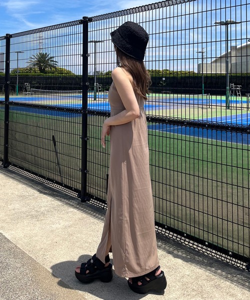non-hedge（ノンヘッジ）の「スリット入りロングキャミワンピース（ワンピース・レディース・モカ/ベージュ/ブラック/チャコールグレー・FREE）」の6枚目の写真