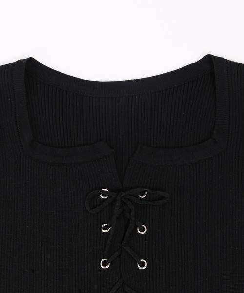 PHILLY（フィリー）の「【PHILLY】レースアップリブニットトップス（ニット/セーター・レディース・ホワイト/ブラック・FREE）」の5枚目の写真