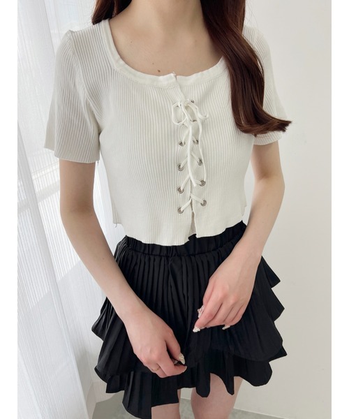 PHILLY（フィリー）の「【PHILLY】レースアップリブニットトップス（ニット/セーター・レディース・ホワイト/ブラック・FREE）」の10枚目の写真