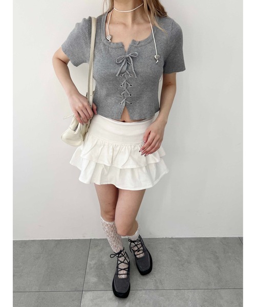 PHILLY（フィリー）の「【PHILLY】レースアップリブニットトップス（ニット/セーター・レディース・ホワイト/ブラック・FREE）」の19枚目の写真