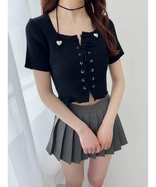 PHILLY（フィリー）の「【PHILLY】レースアップリブニットトップス（ニット/セーター・レディース・ホワイト/ブラック・FREE）」の14枚目の写真