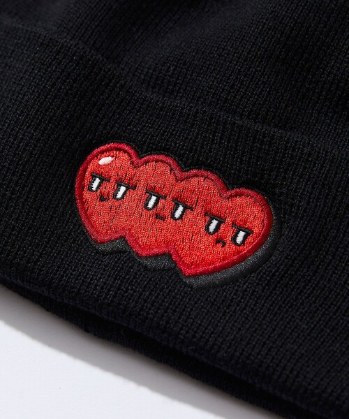 FREAK'S STORE（フリークスストア）の「Kurt Wu/カート ウー triple love ビーニー/トリプルラブ/ハートデザイン/ニット帽（ニットキャップ/ビーニー・メンズ・ブラック/レッド・ﾌﾘ-）」の5枚目の写真