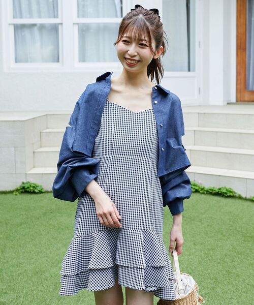 MAJESTIC LEGON（マジェスティックレゴン）の「ショルダーリボンミニキャミワンピ（ワンピース・レディース・ホワイト系その他/ホワイト系その他2/ブラック系その他・MEDIUM）」の10枚目の写真