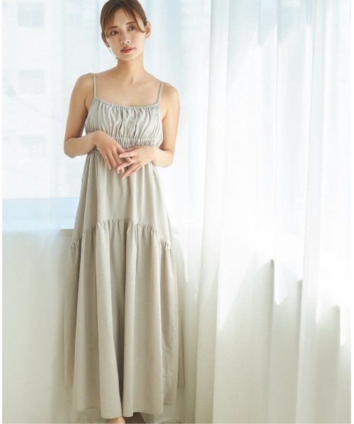 mysty woman（ミスティウーマン）の「ギャザーキャミワンピース　128572（ワンピース・レディース・ブラック/ベージュ系その他/ピンク・FREE）」の2枚目の写真