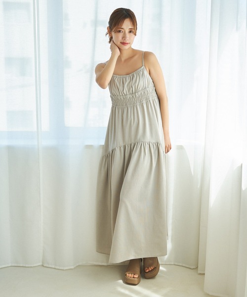 mysty woman（ミスティウーマン）の「ギャザーキャミワンピース　128572（ワンピース・レディース・ブラック/ベージュ系その他/ピンク・FREE）」の22枚目の写真