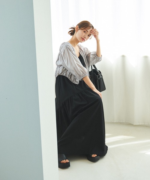 mysty woman（ミスティウーマン）の「ギャザーキャミワンピース　128572（ワンピース・レディース・ブラック/ベージュ系その他/ピンク・FREE）」の15枚目の写真