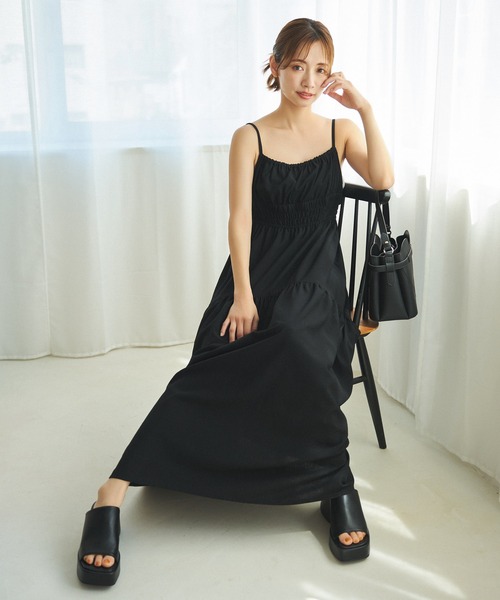 mysty woman（ミスティウーマン）の「ギャザーキャミワンピース　128572（ワンピース・レディース・ブラック/ベージュ系その他/ピンク・FREE）」の17枚目の写真