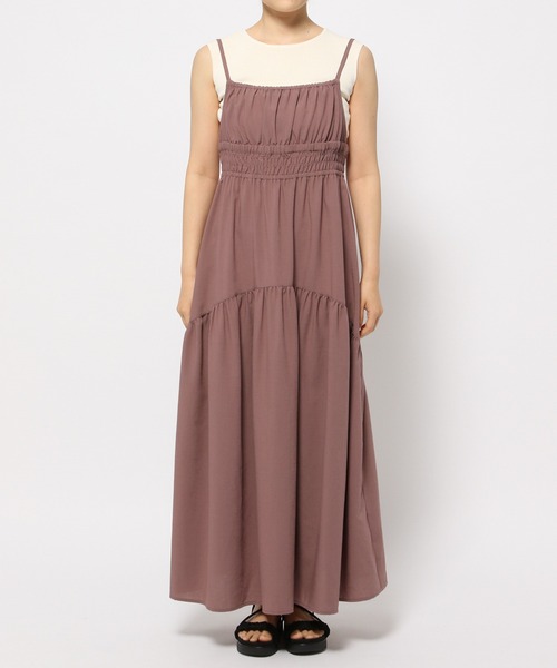 mysty woman（ミスティウーマン）の「ギャザーキャミワンピース　128572（ワンピース・レディース・ブラック/ベージュ系その他/ピンク・FREE）」の10枚目の写真