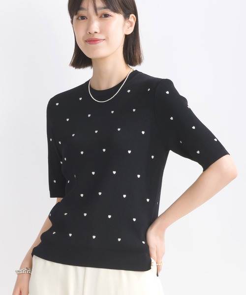 PICCIN PERLA（ピッチンペルラ）の「ハート柄刺繍リブニット（ニット/セーター・レディース・ブラック/オフホワイト/ホワイト系その他・M）」の3枚目の写真
