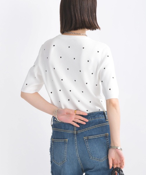 PICCIN PERLA（ピッチンペルラ）の「ハート柄刺繍リブニット（ニット/セーター・レディース・ブラック/オフホワイト/ホワイト系その他・M）」の6枚目の写真