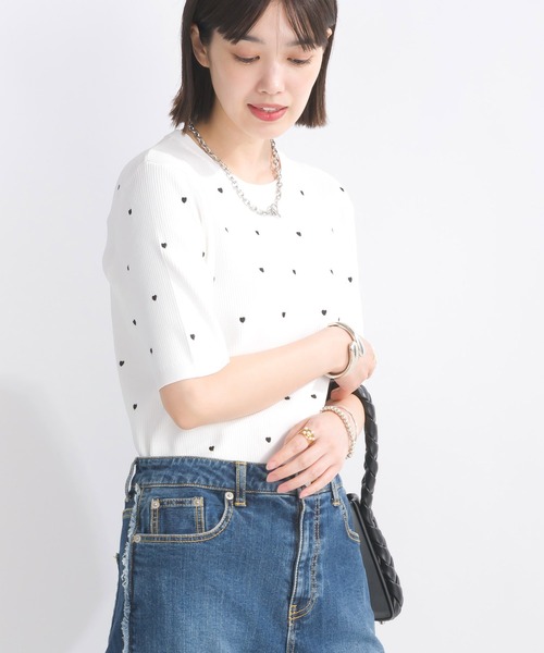 PICCIN PERLA（ピッチンペルラ）の「ハート柄刺繍リブニット（ニット/セーター・レディース・ブラック/オフホワイト/ホワイト系その他・M）」の7枚目の写真