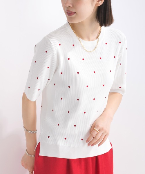 PICCIN PERLA（ピッチンペルラ）の「ハート柄刺繍リブニット（ニット/セーター・レディース・ブラック/オフホワイト/ホワイト系その他・M）」の14枚目の写真