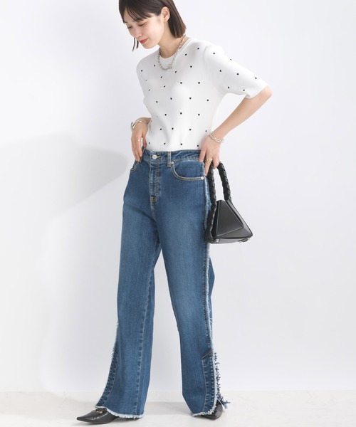 PICCIN PERLA（ピッチンペルラ）の「ハート柄刺繍リブニット（ニット/セーター・レディース・ブラック/オフホワイト/ホワイト系その他・M）」の9枚目の写真