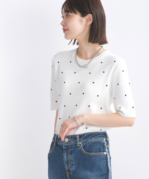 PICCIN PERLA（ピッチンペルラ）の「ハート柄刺繍リブニット（ニット/セーター・レディース・ブラック/オフホワイト/ホワイト系その他・M）」の5枚目の写真