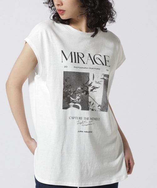 DROIT BELLO（ドロイトベロ）の「DROIT BELLO（ドロイトベロ）PHOTOフレンチTシャツ（Tシャツ/カットソー・レディース・ホワイト/チャコールグレー・F）」の2枚目の写真