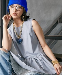 ＜大きいサイズ＞ ペプラムフリルノースリーブブラウス GEVS.