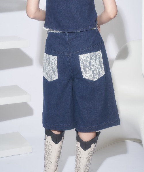 レースデニムパンツ ParAvion ジーンズ デニム デニムパンツ フリルレースデニム