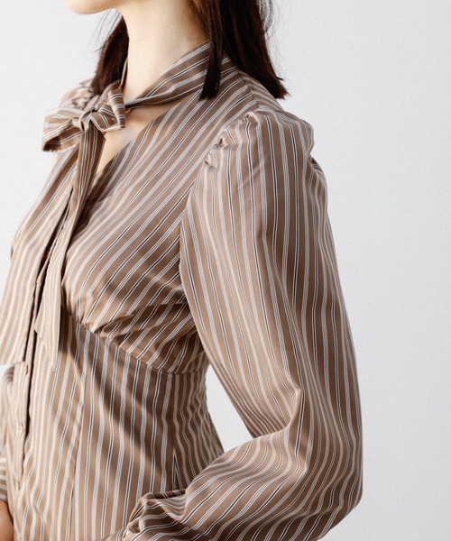 DEICY（デイシー）の「ストライプボウタイワンピース（ワンピース・レディース・ブルー/モカ・1/0）」の10枚目の写真