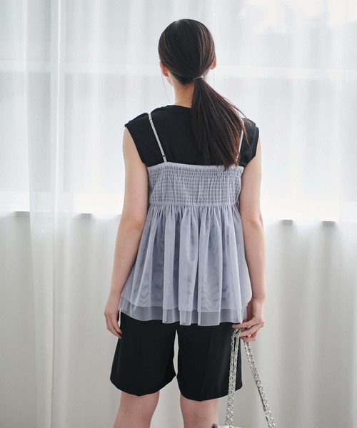 fifth（フィフス）の「マイクロチュールフリルキャミ（キャミソール・レディース・ブラック/ブルーグレー/スモークピンク・M）」の17枚目の写真