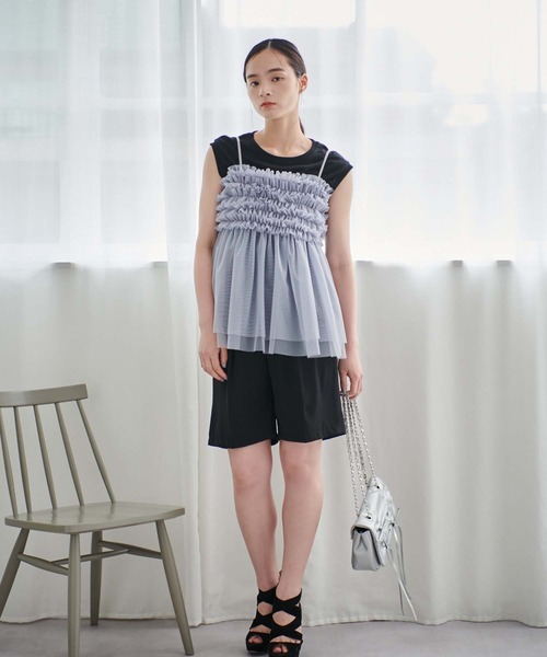 fifth（フィフス）の「マイクロチュールフリルキャミ（キャミソール・レディース・ブラック/ブルーグレー/スモークピンク・M）」の16枚目の写真