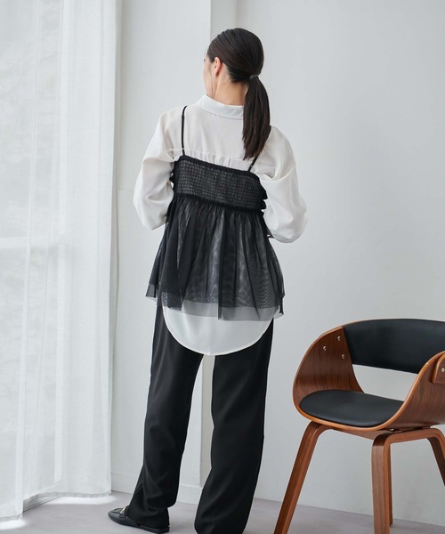 fifth（フィフス）の「マイクロチュールフリルキャミ（キャミソール・レディース・ブラック/ブルーグレー/スモークピンク・M）」の14枚目の写真