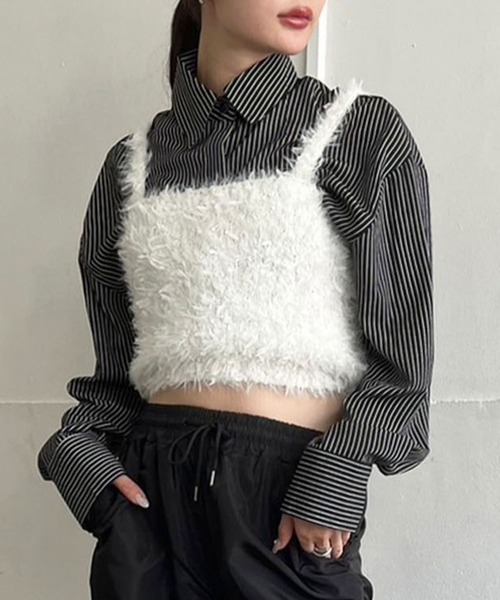 Jewelobe（ジュエローブ）の「フェザーチュールニットビスチェ（ベスト・レディース・チャコールグレー/グレー/ピンク/アイボリー・FREE）」の2枚目の写真