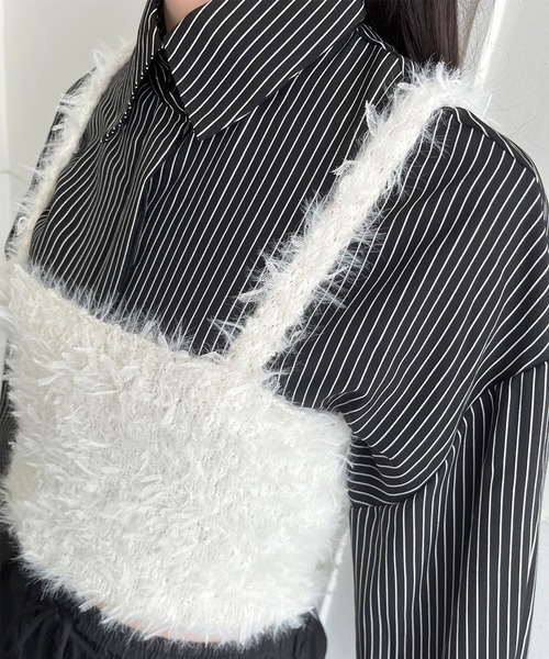 Jewelobe（ジュエローブ）の「フェザーチュールニットビスチェ（ベスト・レディース・チャコールグレー/グレー/ピンク/アイボリー・FREE）」の10枚目の写真