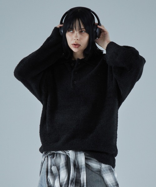 VELNUS（ベルナス）の「【VELNUS】Loose silhouette volume sleeve shaggy knit polo shirt/ルーズシルエットボリュームスリーブシャギーニットポロシャツ（ニット/セーター・メンズ・ブルー/ブラック・S/M/L）」の4枚目の写真