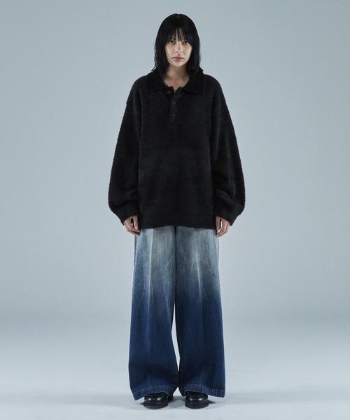 VELNUS（ベルナス）の「【VELNUS】Loose silhouette volume sleeve shaggy knit polo shirt/ルーズシルエットボリュームスリーブシャギーニットポロシャツ（ニット/セーター・メンズ・ブルー/ブラック・S/M/L）」の5枚目の写真