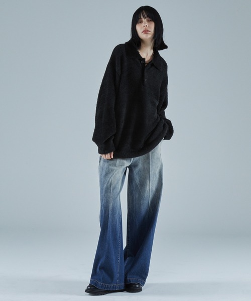VELNUS（ベルナス）の「【VELNUS】Loose silhouette volume sleeve shaggy knit polo shirt/ルーズシルエットボリュームスリーブシャギーニットポロシャツ（ニット/セーター・メンズ・ブルー/ブラック・S/M/L）」の6枚目の写真
