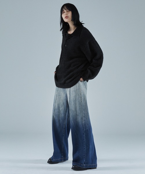 VELNUS（ベルナス）の「【VELNUS】Loose silhouette volume sleeve shaggy knit polo shirt/ルーズシルエットボリュームスリーブシャギーニットポロシャツ（ニット/セーター・メンズ・ブルー/ブラック・S/M/L）」の7枚目の写真