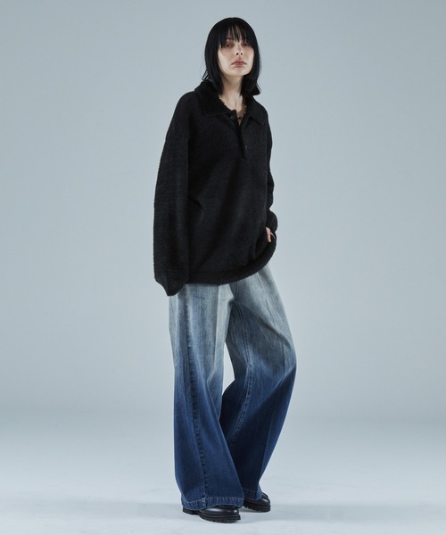 VELNUS（ベルナス）の「【VELNUS】Loose silhouette volume sleeve shaggy knit polo shirt/ルーズシルエットボリュームスリーブシャギーニットポロシャツ（ニット/セーター・メンズ・ブルー/ブラック・S/M/L）」の9枚目の写真