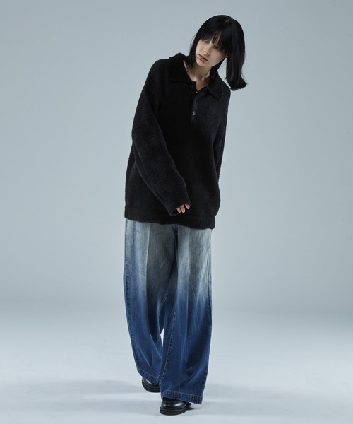 VELNUS（ベルナス）の「【VELNUS】Loose silhouette volume sleeve shaggy knit polo shirt/ルーズシルエットボリュームスリーブシャギーニットポロシャツ（ニット/セーター・メンズ・ブルー/ブラック・S/M/L）」の10枚目の写真