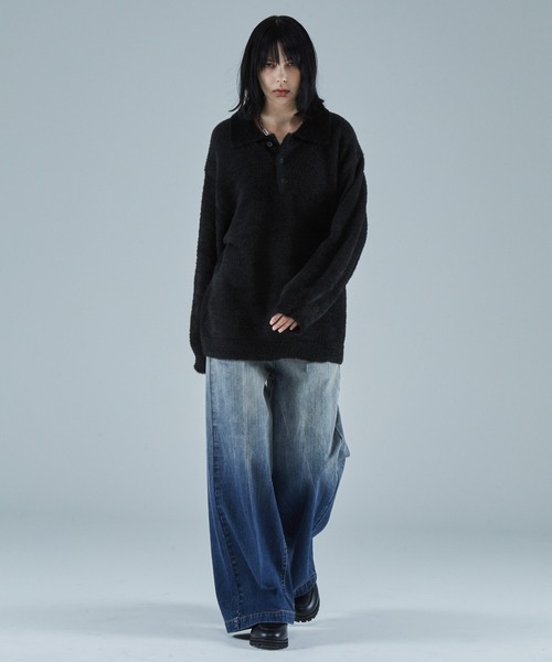 VELNUS（ベルナス）の「【VELNUS】Loose silhouette volume sleeve shaggy knit polo shirt/ルーズシルエットボリュームスリーブシャギーニットポロシャツ（ニット/セーター・メンズ・ブルー/ブラック・S/M/L）」の11枚目の写真