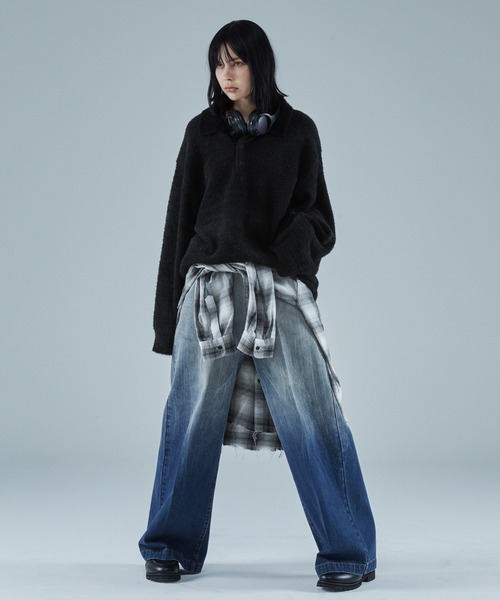 VELNUS（ベルナス）の「【VELNUS】Loose silhouette volume sleeve shaggy knit polo shirt/ルーズシルエットボリュームスリーブシャギーニットポロシャツ（ニット/セーター・メンズ・ブルー/ブラック・S/M/L）」の13枚目の写真