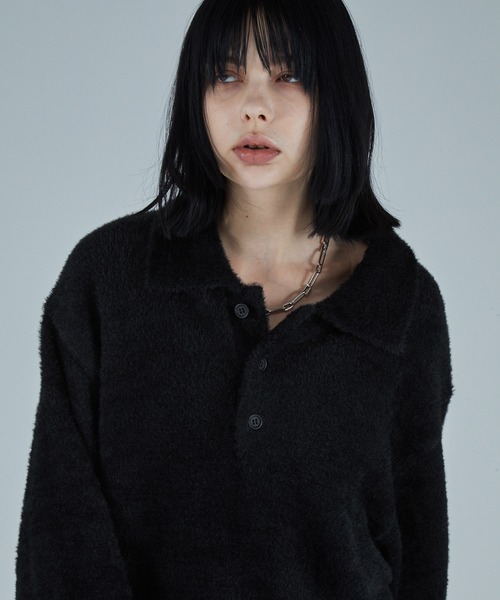 VELNUS（ベルナス）の「【VELNUS】Loose silhouette volume sleeve shaggy knit polo shirt/ルーズシルエットボリュームスリーブシャギーニットポロシャツ（ニット/セーター・メンズ・ブルー/ブラック・S/M/L）」の14枚目の写真