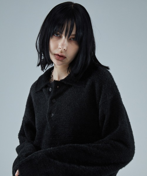 VELNUS（ベルナス）の「【VELNUS】Loose silhouette volume sleeve shaggy knit polo shirt/ルーズシルエットボリュームスリーブシャギーニットポロシャツ（ニット/セーター・メンズ・ブルー/ブラック・S/M/L）」の16枚目の写真