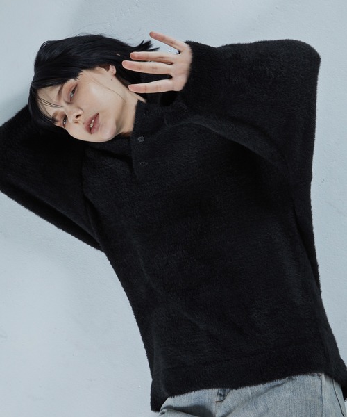 VELNUS（ベルナス）の「【VELNUS】Loose silhouette volume sleeve shaggy knit polo shirt/ルーズシルエットボリュームスリーブシャギーニットポロシャツ（ニット/セーター・メンズ・ブルー/ブラック・S/M/L）」の17枚目の写真