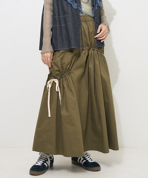 FREAK'S STORE（フリークスストア）の「ギャザーリボンスカート/フレアスカート（スカート・レディース・ブラック/オフホワイト/オリーブ・ﾌﾘ-）」の3枚目の写真