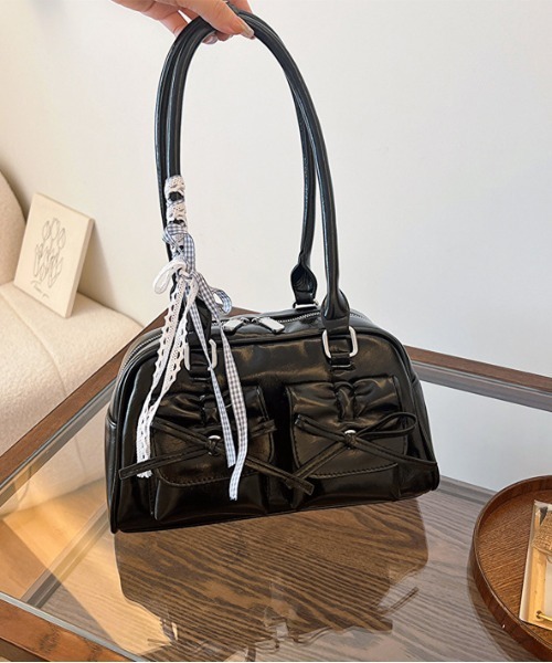 gossip！ロサンゼルス（ゴシップロサンゼルス）の「Y2K   ダブルリボンデザイン ハンドバッグ ［ レーステープつきバッグ!  新風格 ］（ハンドバッグ・レディース・シルバー/ブラック/ワイン/オフホワイト/ピンク・FREE）」の11枚目の写真